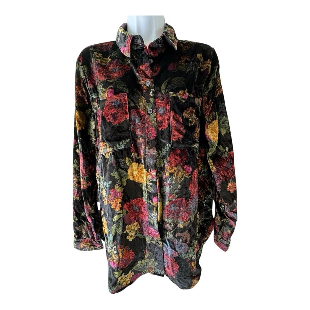 PILCRO ANTHROPOLOGIE The Hadley Relaxed Buttondown Shirt Velvet Black Size S